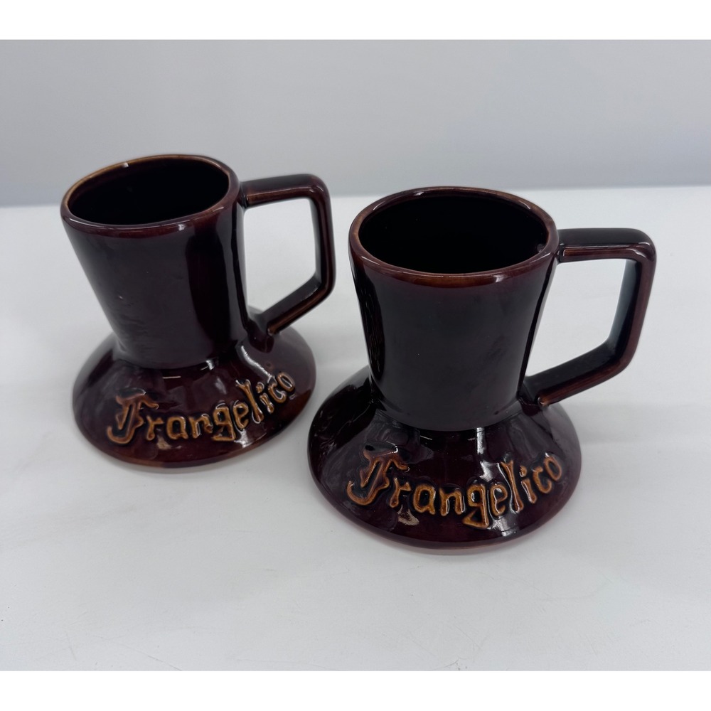 Frangelico Liqueur Cups Brown Ceramic Flared Base Vintage Set of 2